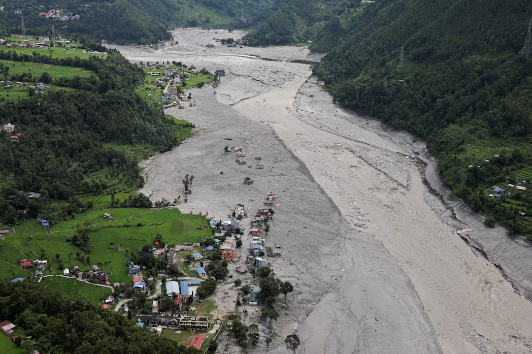 Flood-affected valley in Nepal